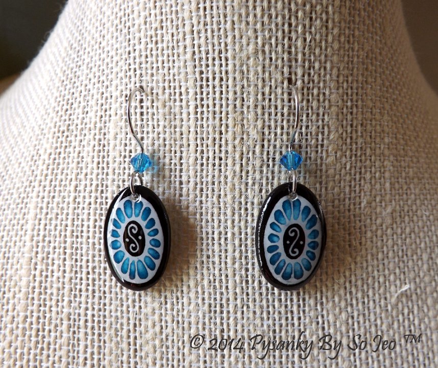 Turquoise Blue Oval Earrings and Matching Necklace Pysanky Jewelry by So Jeo